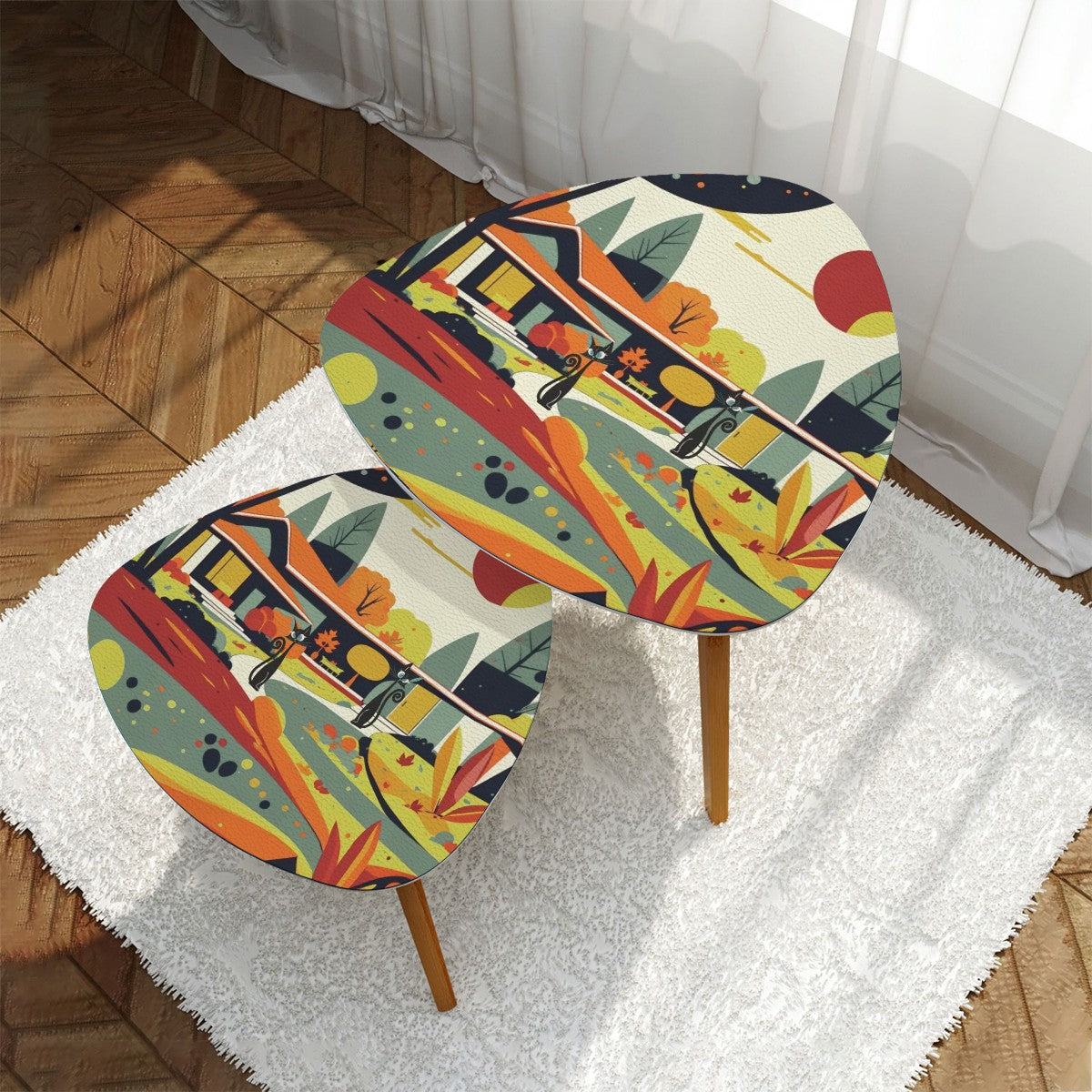 Mid Century Modern Scandinavian Fall Seasonal Mod Nesting Tables - Mid Century Modern Gal