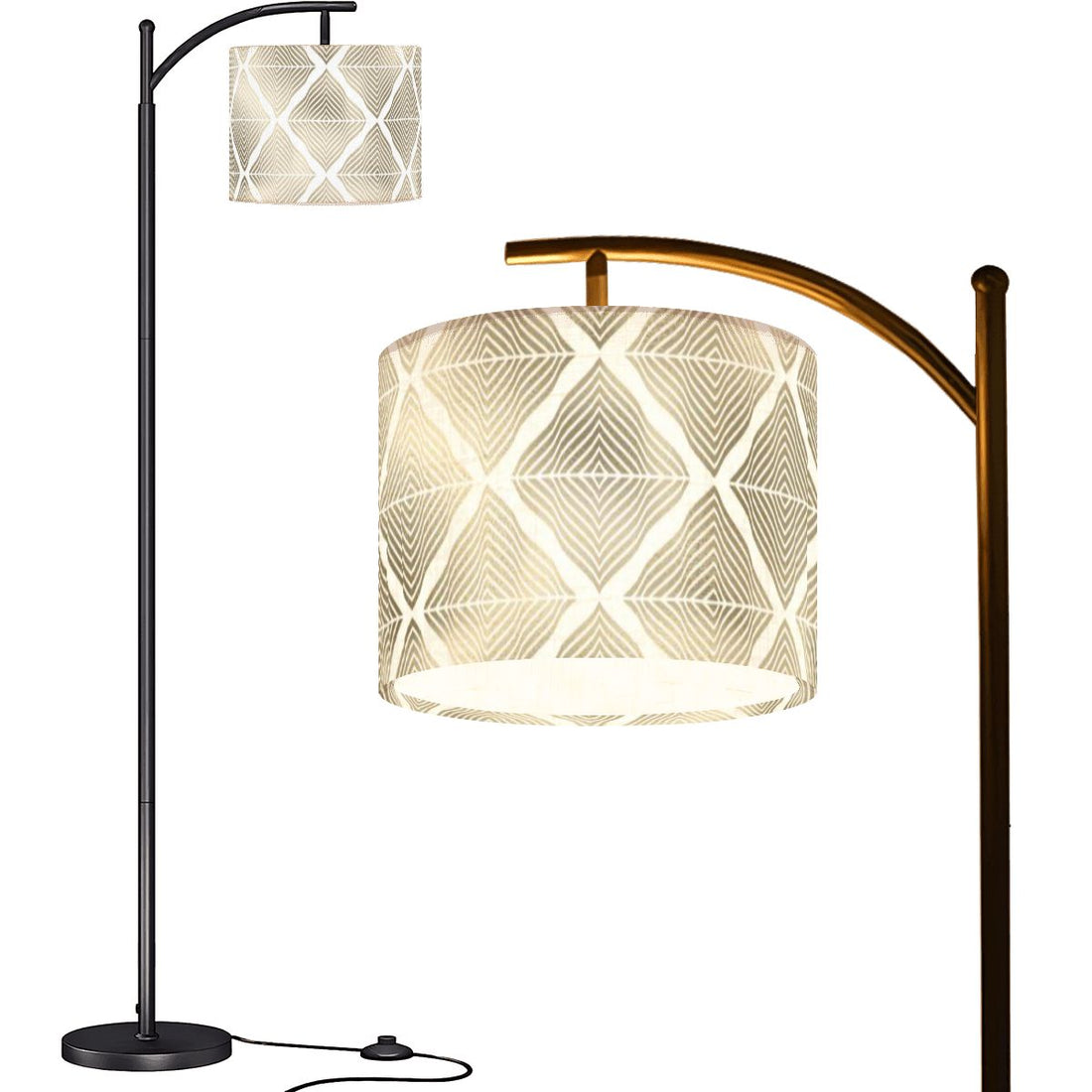 Mid Mod Art Deco Gold Geometric Diamond Designed Modern Arc Floor Lamp - Mid Century Modern Gal