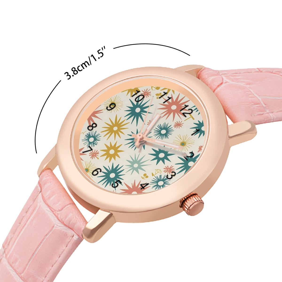 Atomic Starbursts Mid Mod Pink Women's Leather Watch - Mid Century Modern Gal