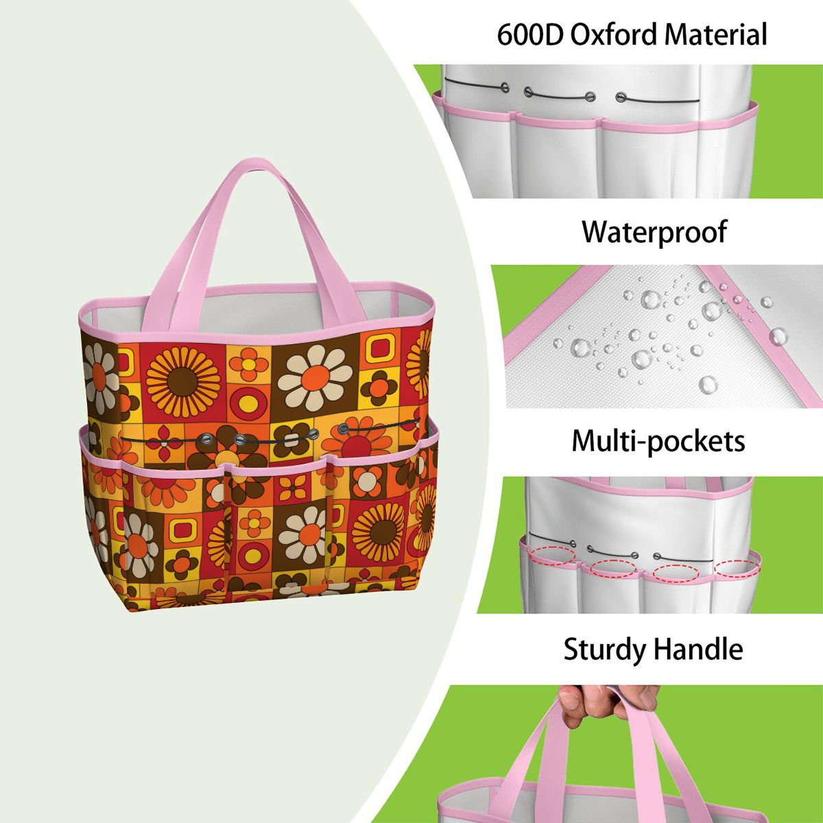 Retro 70s Mod Floral Orange Brown Yellow Mid Mod Hip Garden Tool Bag