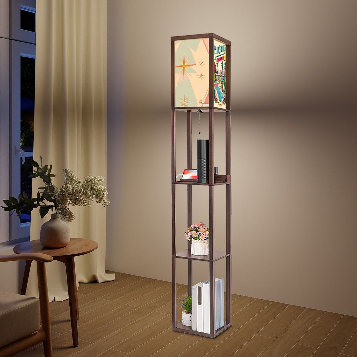 Palm Spring California Flamingo Kitsch Modern Floor Lamp with Shelves - Mid Century Modern Gal