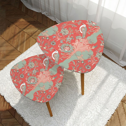 Chinoiserie Modern Nesting Tables, Floral Design In Coral And Mint Green - Mid Century Modern Gal
