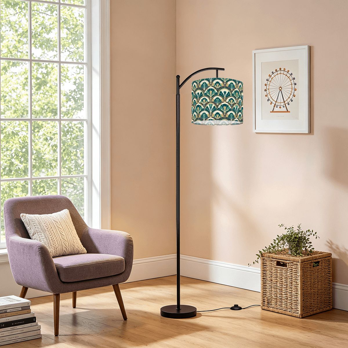 Art Deco Peacock Inspired Arc Floor Lamp - Mid Century Modern Gal