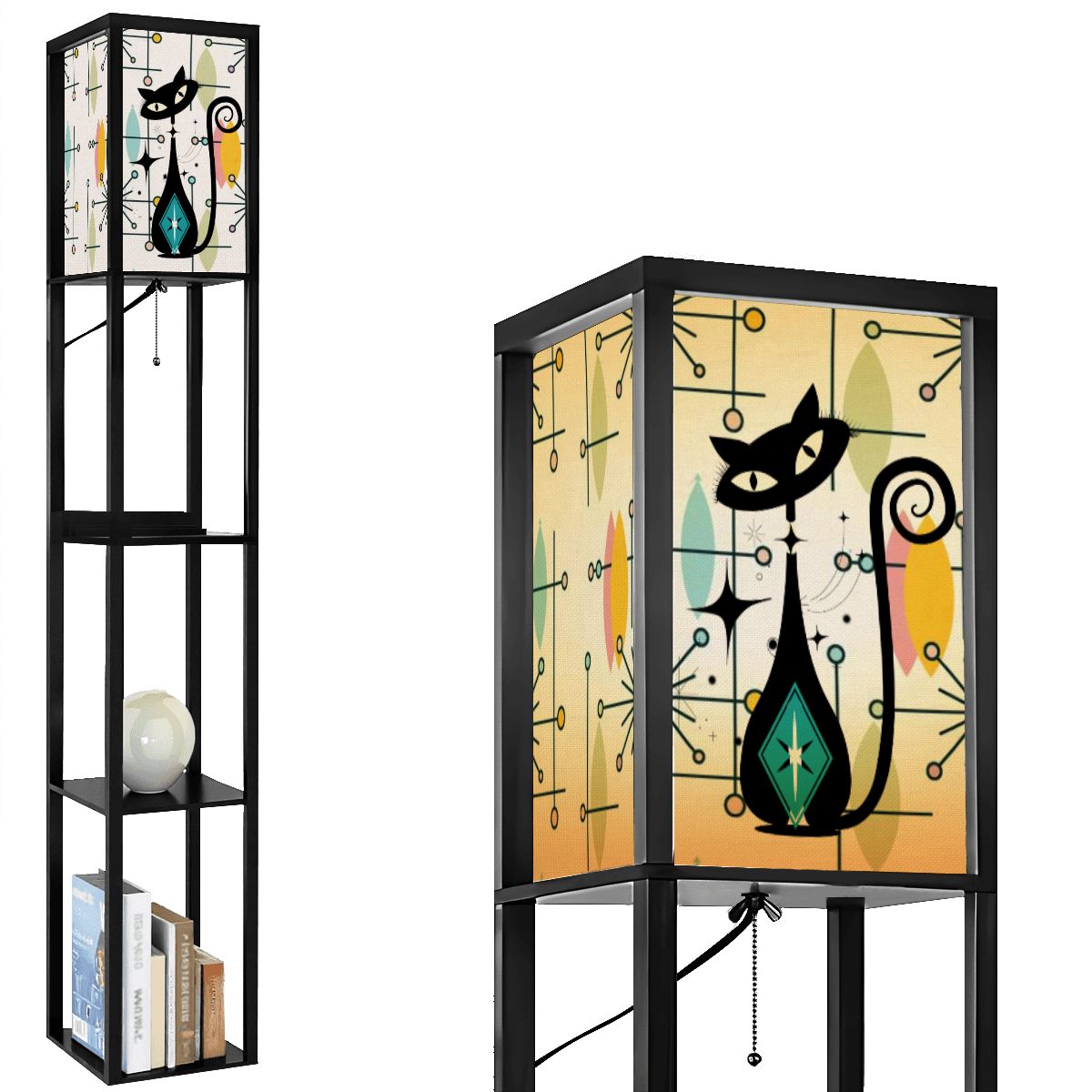 Atomic Cat Lampshade for Floor Lamp with Shelves - Mid Century Modern Gal