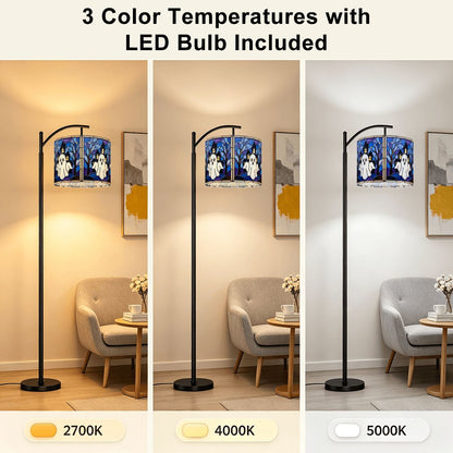 Halloween Stained Glass Style Ghost Haunted House Arc Floor Lamp
