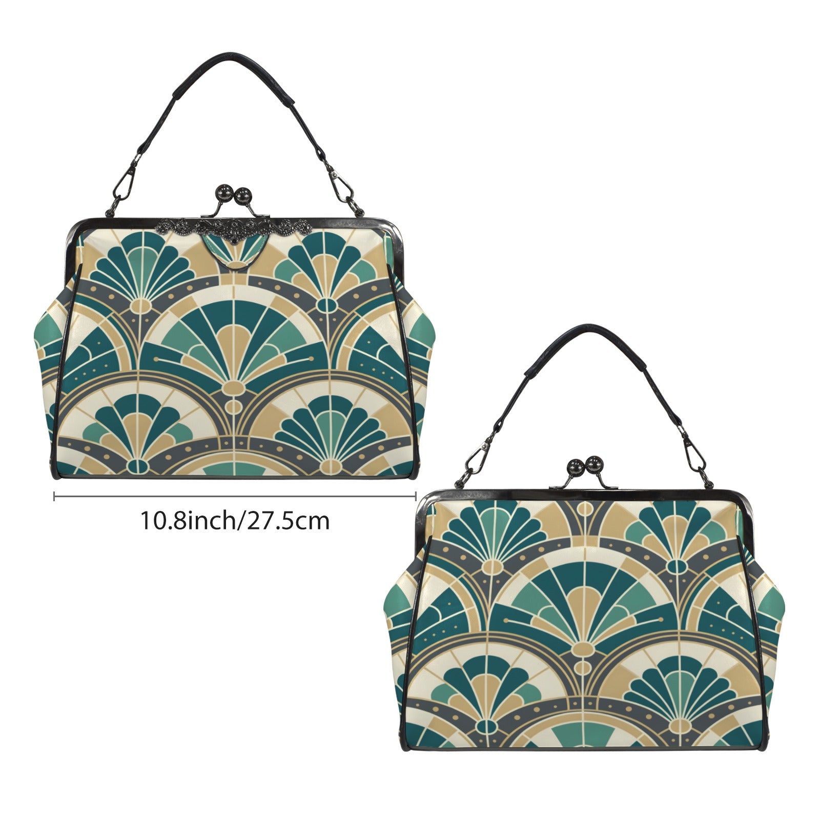 Art Deco Peacock Inspired Kisslock Crossbody Purse - Mid Century Modern Gal