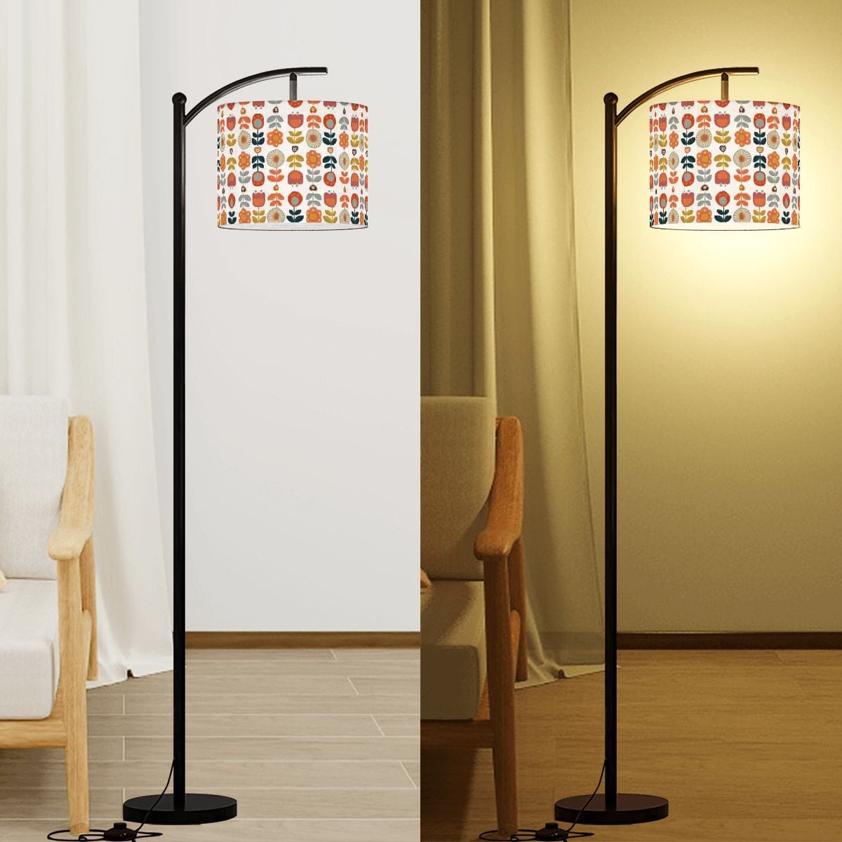 Mid Mod Scandinavian Modern Danish Floral Retro Lamp SHADE ONLY - For Arc Floor Lamps Only - Mid Century Modern Gal