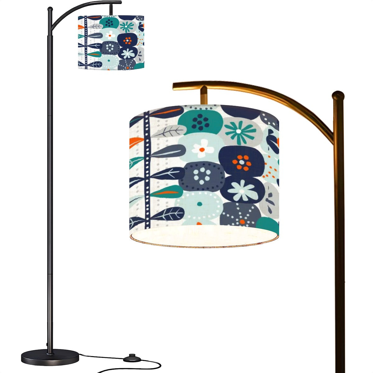 Scandinavian Flora Hygee Nordi Modern Danish Orange Blue Retro Flower Arc MCM Floor Lamp - Mid Century Modern Gal