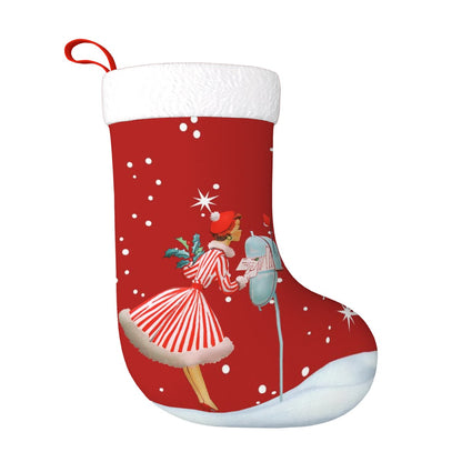 Mid Century Modern 50s Gal, Kitschy Holiday Red Plush Christmas Stocking - Mid Century Modern Gal