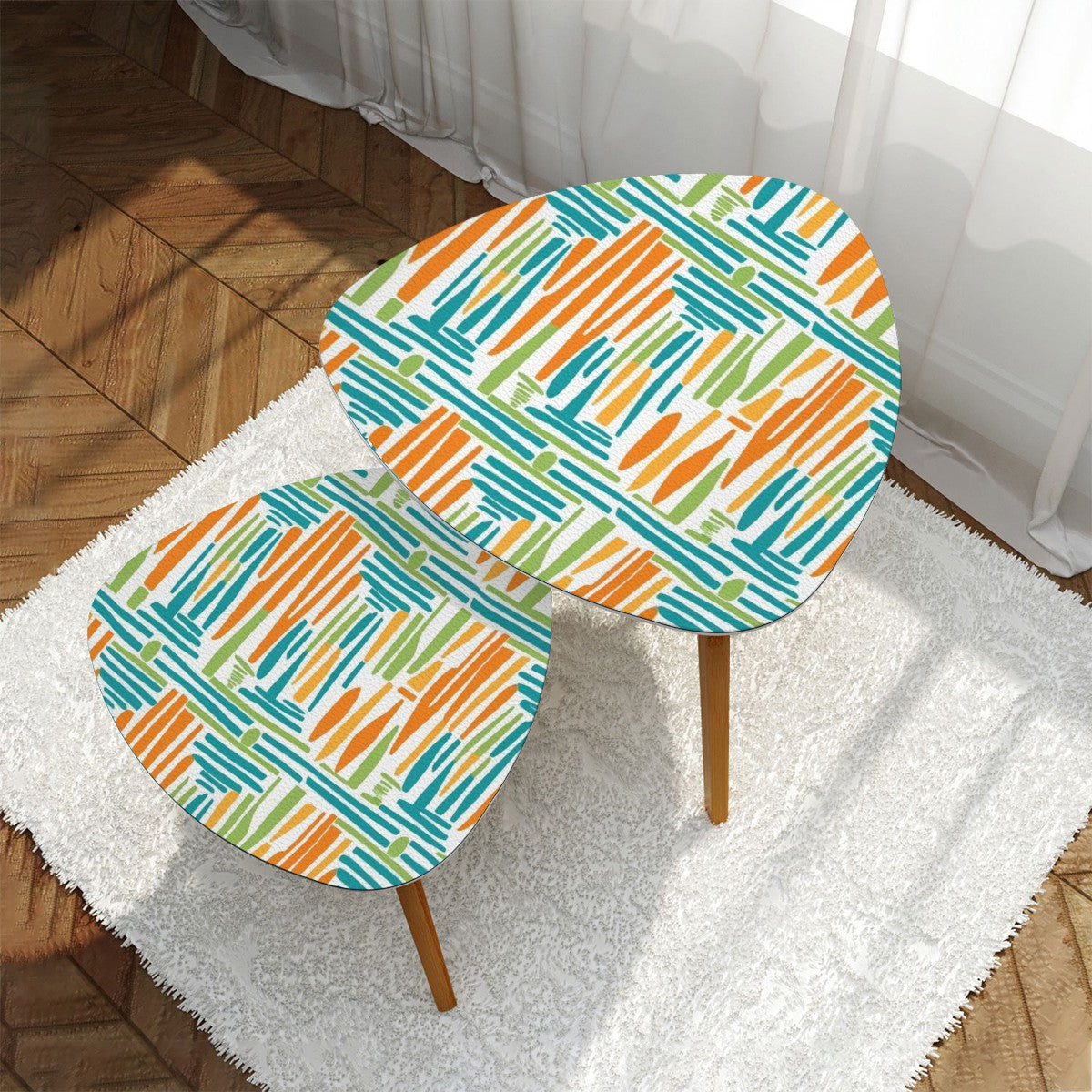 Mid Century Modern Furniture Nesting Tables, Tiki Inspired Color Pop Mod End Tables - Mid Century Modern Gal