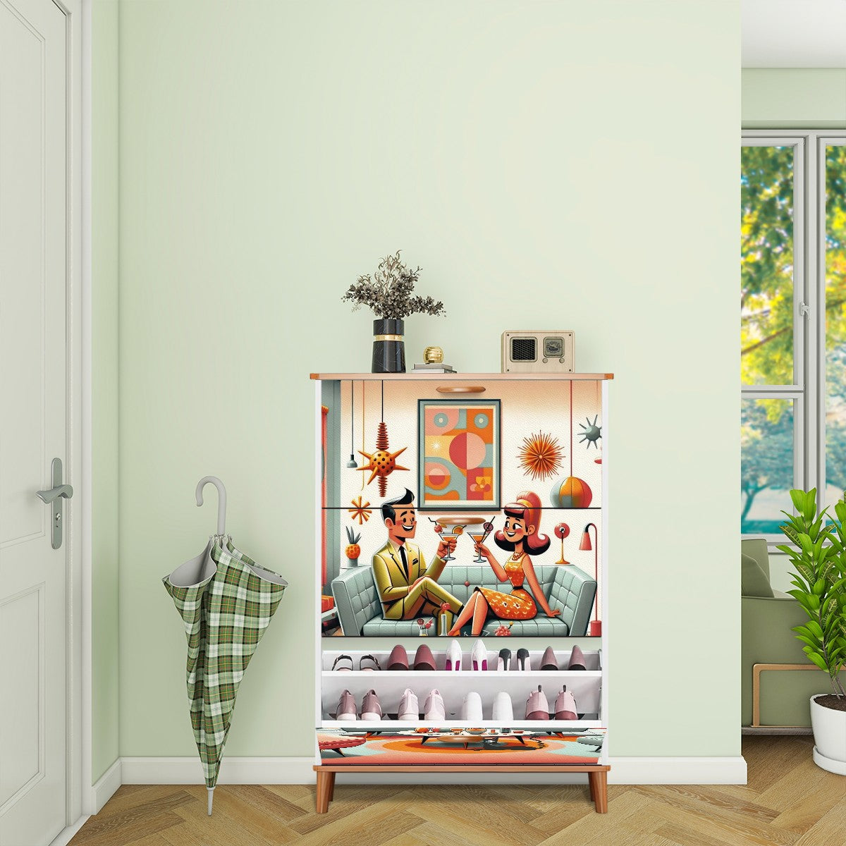 Mid Century Modern Shoe Storage, Kitschy Mod Designed Shoe Cabinet - Mid Century Modern Gal