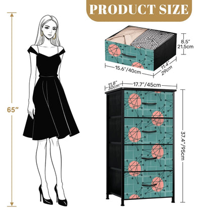 Mid Century Modern Atomic Starburst Teal Pink 4-Drawer Dresser - Mid Century Modern Gal