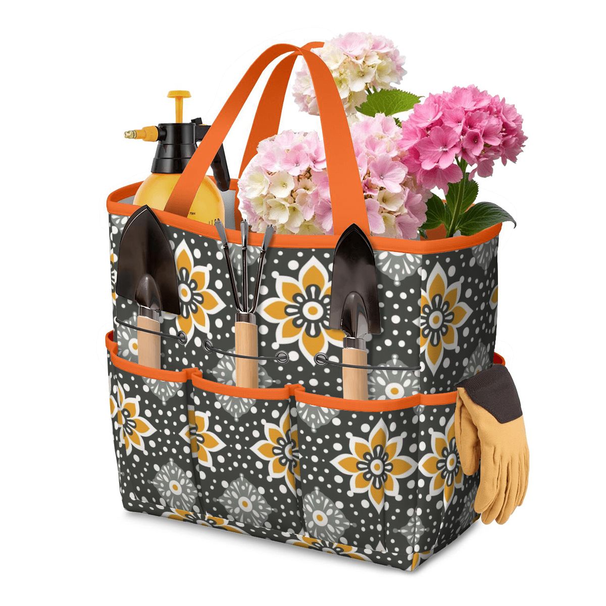 Floral Bohemian Retro Gray Yellow Modern Garden Tool Bag - Mid Century Modern Gal