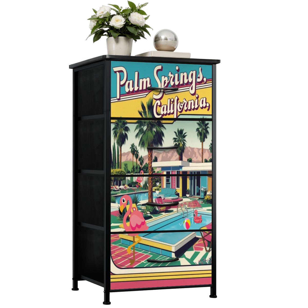 Mid Century Modern Kitschy Flamingo Old Palm Springs California 50s Deco 4-Drawer Dresser - Mid Century Modern Gal
