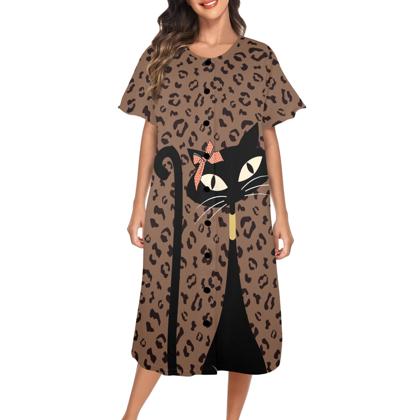 Leopard Jungle Print Atomic Cat Modern Day Kitsch Muumu Dress