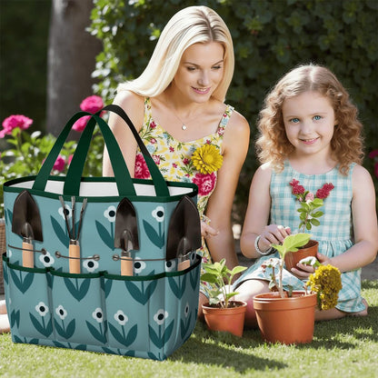 Scandinavian Teal Floral Mid Century Modern Garden Tool Bag