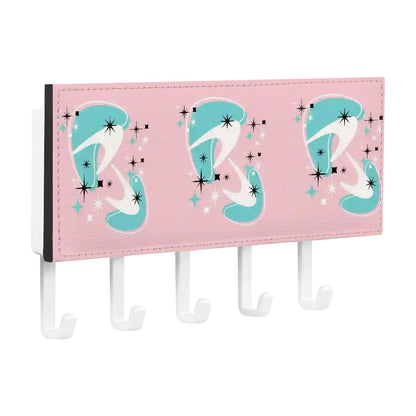 Atomic Boomerang Pink Aqua Mid Century Mod Key Rack Holder - Mid Century Modern Gal