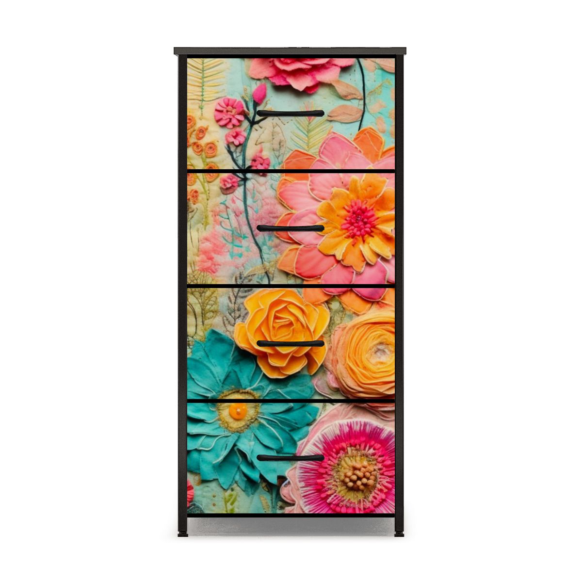 Bohemian Retro Flower, Faux Pressed Floral Mod 4-Drawer Dresser - Mid Century Modern Gal