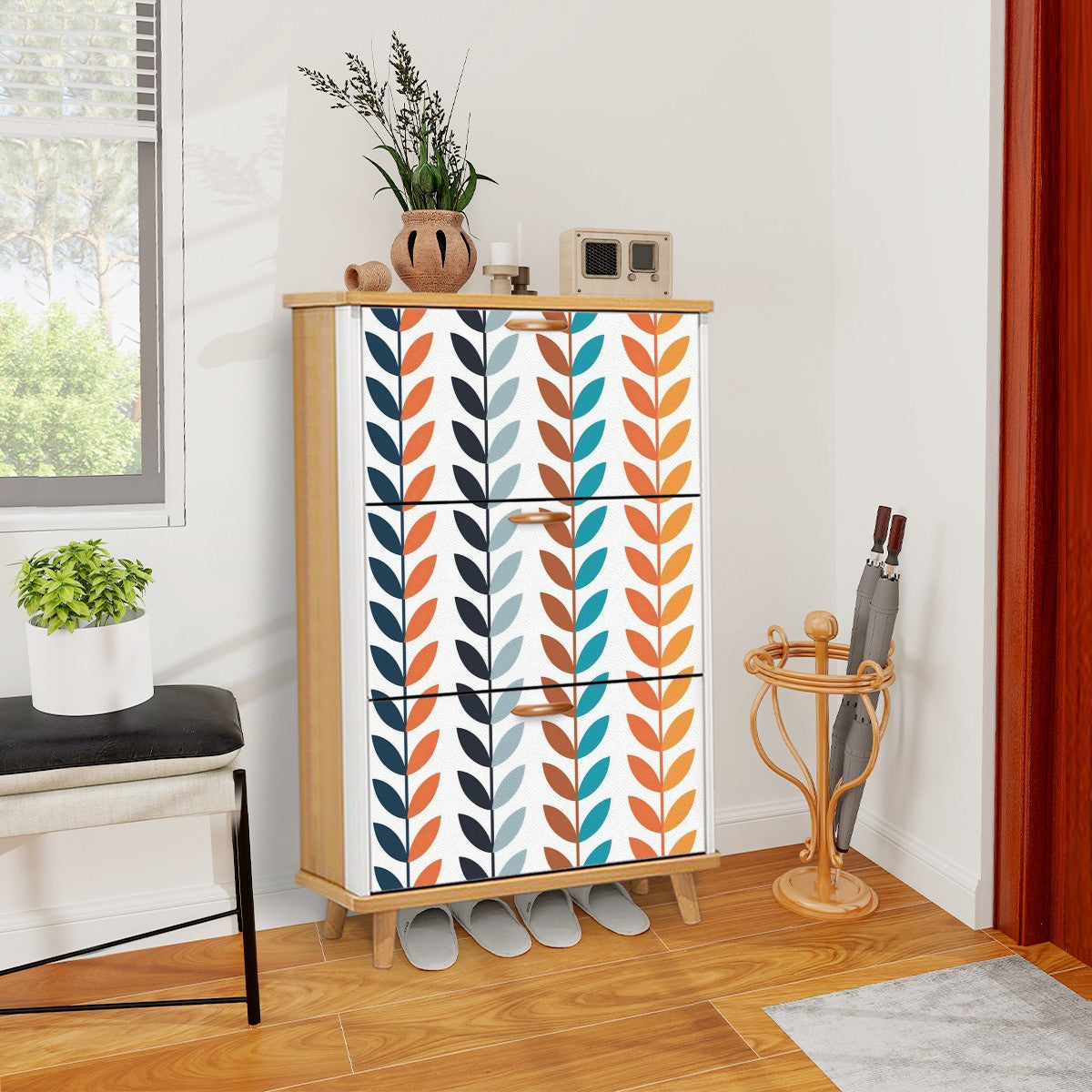 Scandinavian Designed Modern Danish Mid Century Style Shoe Cabinet - Mid Century Modern Gal