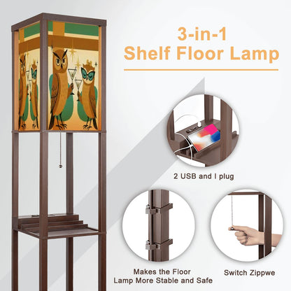 Kitschy Mid Century Modern Martini Owls, Retro Floor Lamp with Shelves - Mid Century Modern Gal