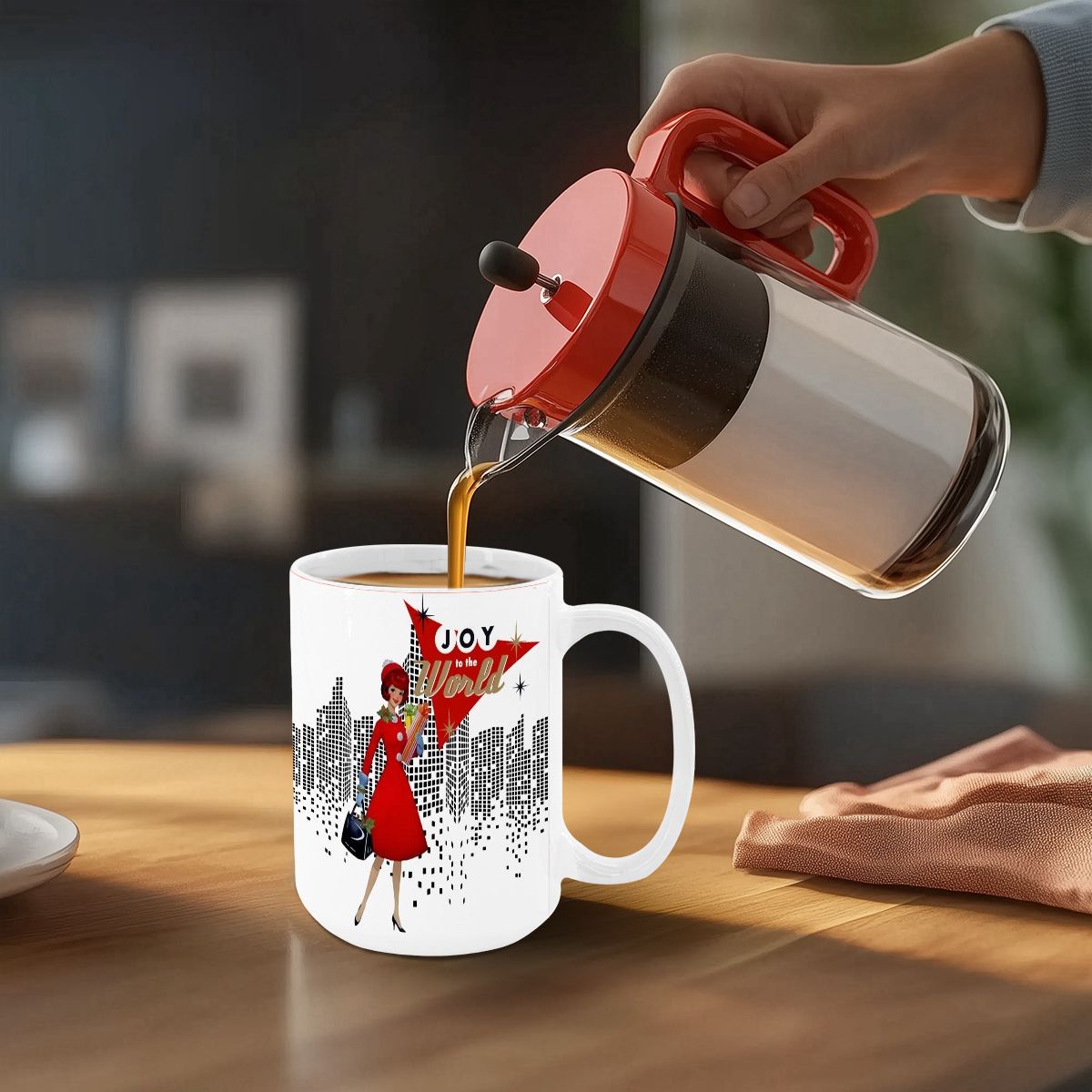 Mid Century Modern Christmas Joy To The World Mod Gal Cityscape Holiday Mug - Mid Century Modern Gal