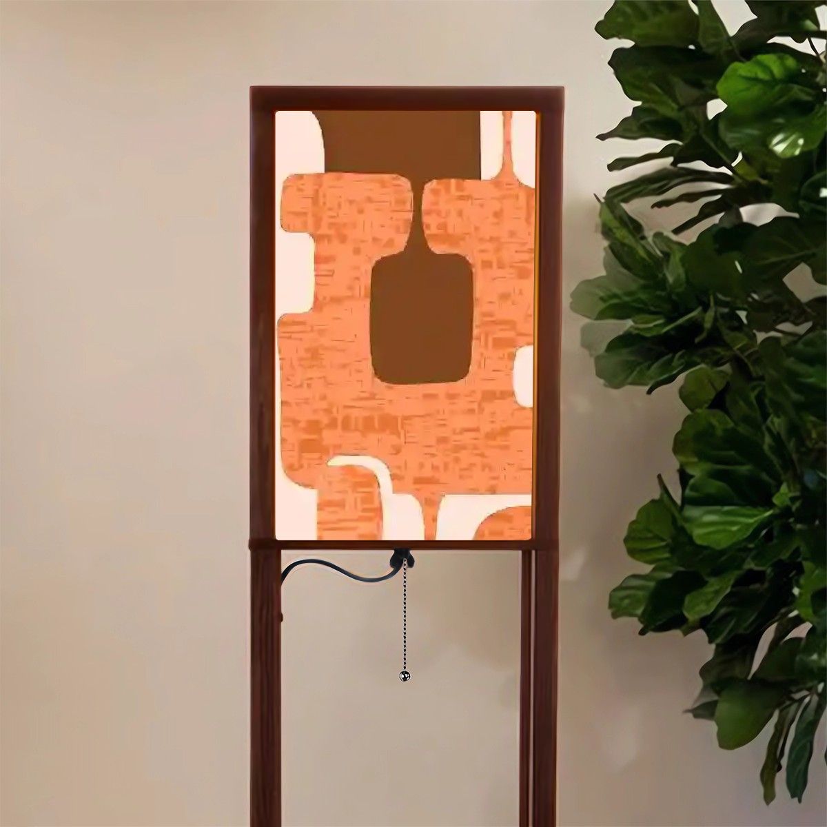 Retro Geometric Mid Century Modern Atomic Era Brown Orange, Floor Lamp with Shelves - Mid Century Modern Gal