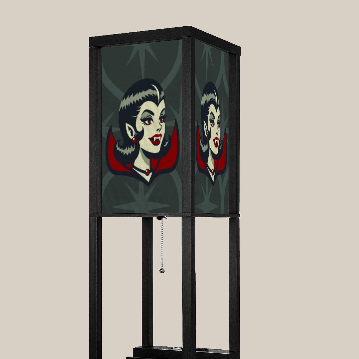 Vampire Dracula Girl Halloween Goth Horror Buff MCM Green Lampshade for Floor Lamp with Shelves - Lampshade Only - Mid Century Modern Gal