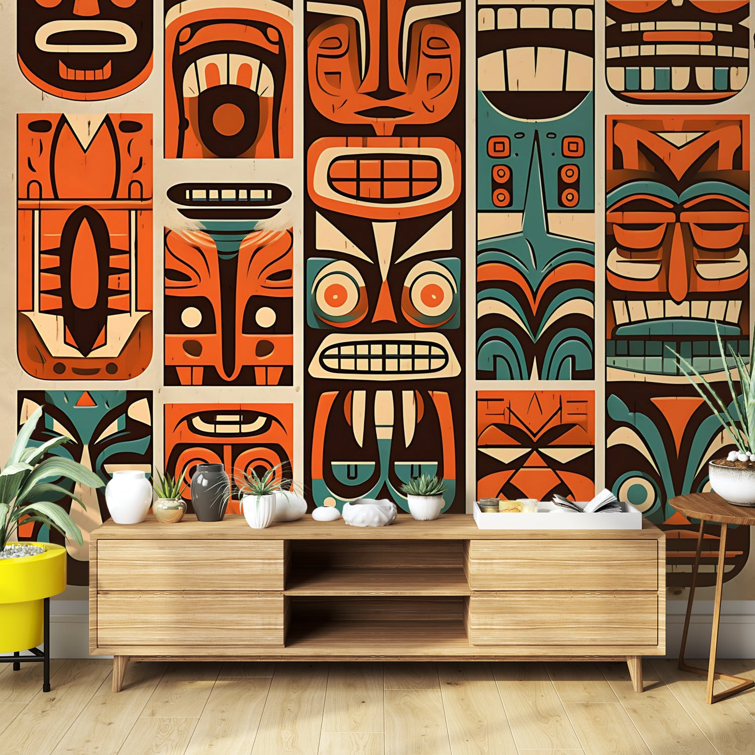 Tiki Idol Mid Century Modern Wallpaper, Peel and Stick Retro Wall ...