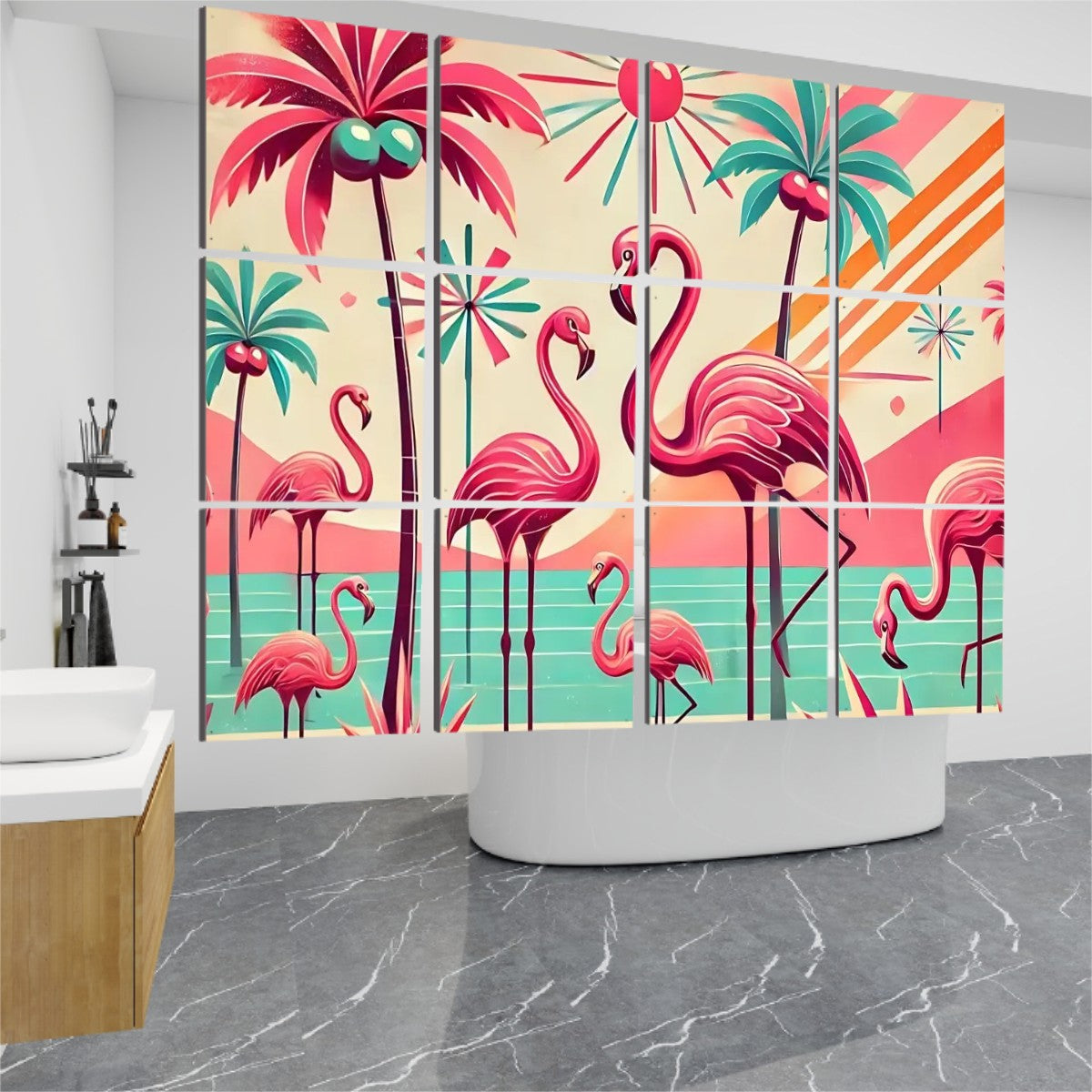 Palm Springs Cali Kitschy 50s Flamingo Mid Century Modern Hanging Room Divider One Side Print - Mid Century Modern Gal