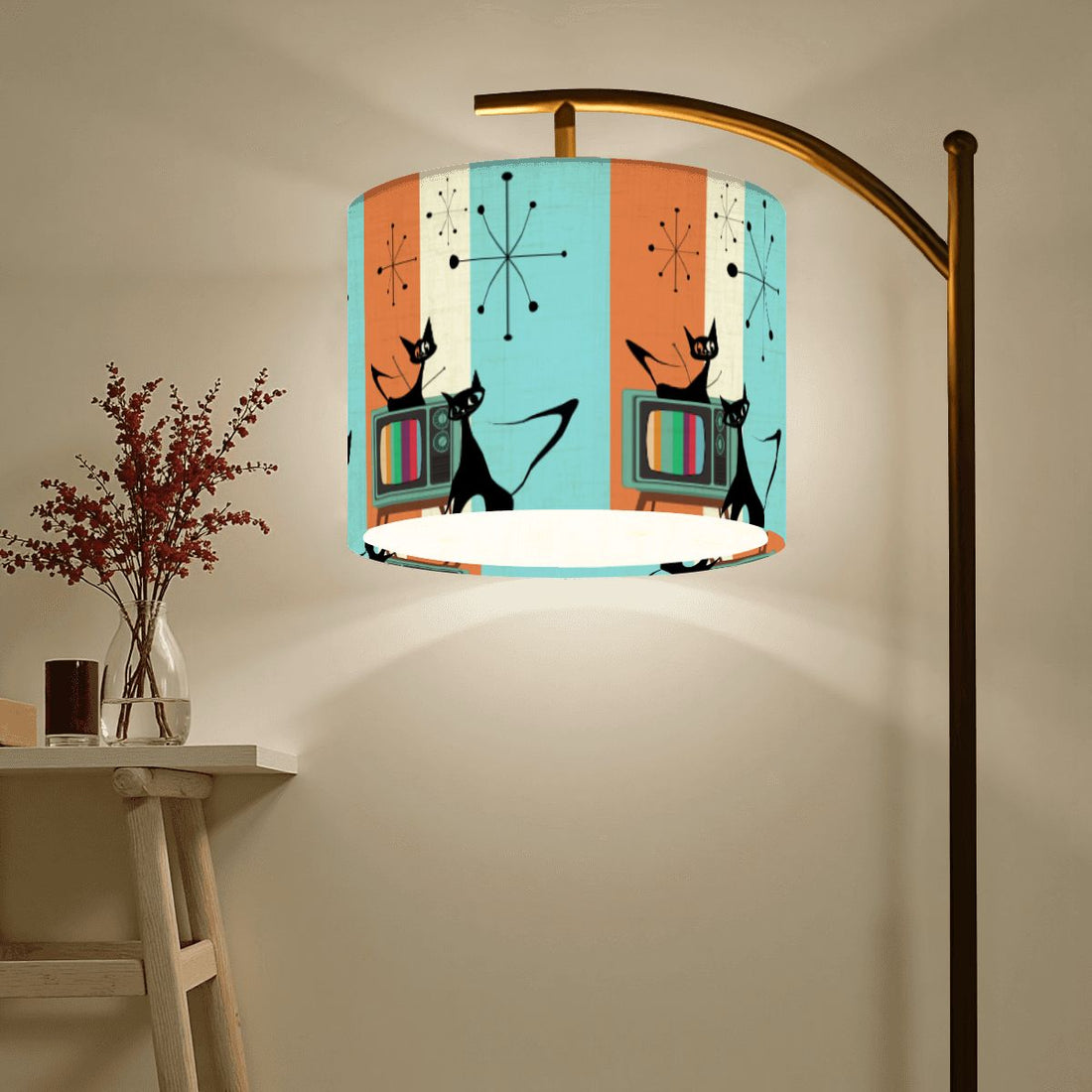 Atomic Kitschy Retro Cats, Mid Century Modern Arc Floor Lamp - Mid Century Modern Gal