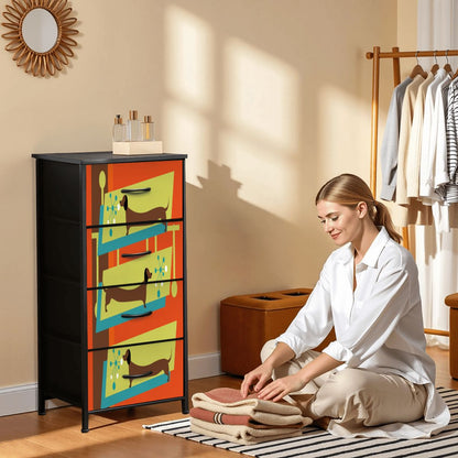 Mid Century Modern Doxie Weiner Dog Lover Retro Orange 4-Drawer Dresser - Mid Century Modern Gal