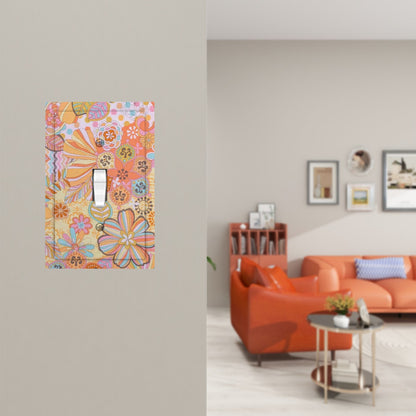 Vintage Floral 70s Designed Retro Pink Yellow Orange Flowers Modern Switch Cover - Mid Century Modern Gal