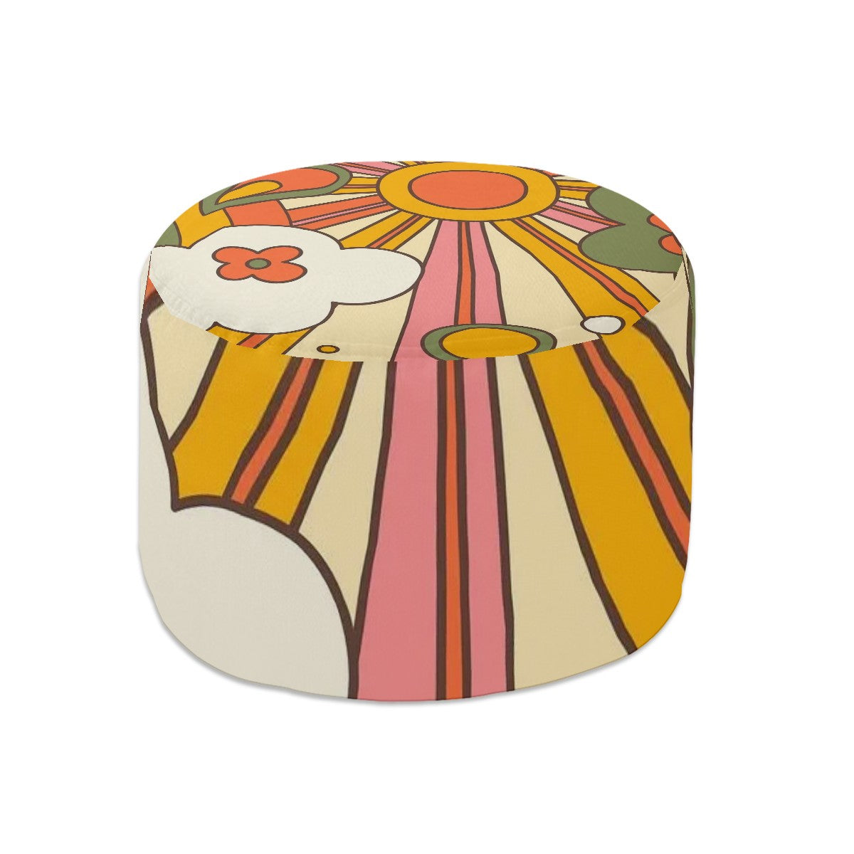 70s Retro Ray Of Sunshine Groovy Mod Round Pouf Ottoman