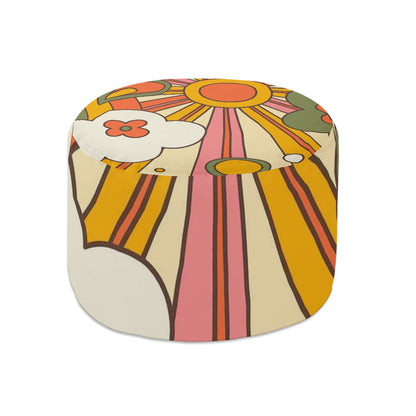 70s Retro Ray Of Sunshine Groovy Mod Round Pouf Ottoman