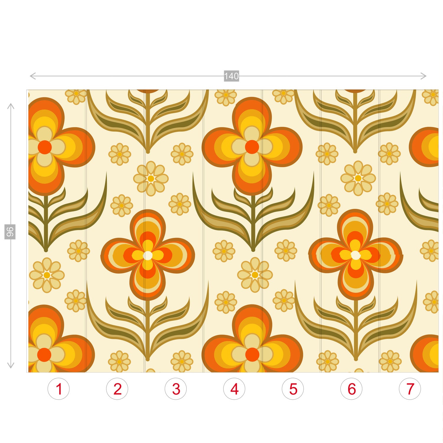 Flower Power, Scandinavian Floral Wallpaper, Peel And Stick Orange, Yellow Green Wall Mural