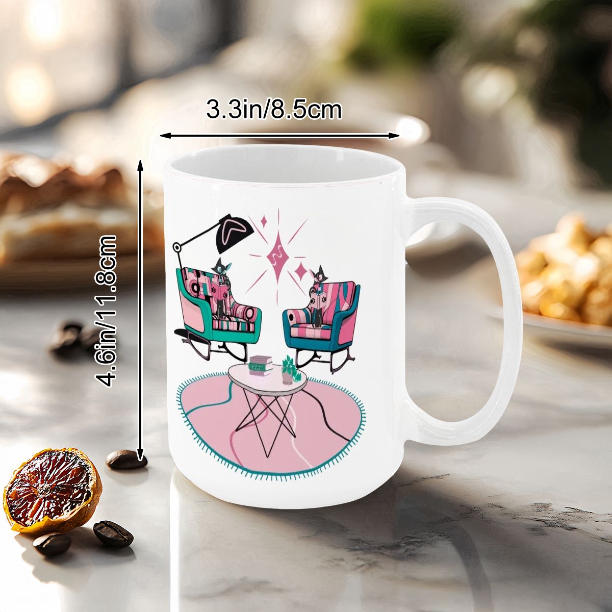 Atomic Reading Cats, Kitschy Mid Century Modern Large Colorful Mug (15oz) - Mid Century Modern Gal