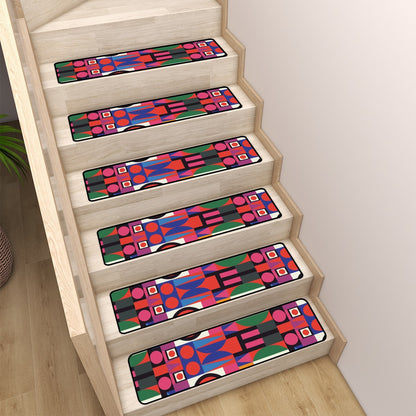 Mid Century Modern Bauhaus Geometric Red, Green Black, Mod Non Slip Carpet for Stairs Treads - Mid Century Modern Gal