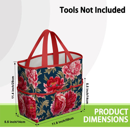 Modern Chinoiserie Royal Blue, Pink Red Floral Garden Tool Bag