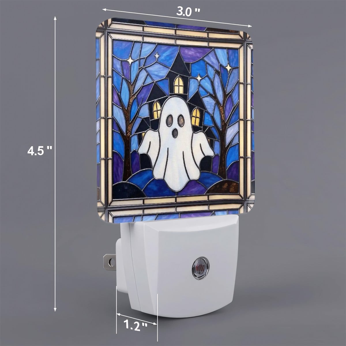 Halloween Stained Glass Style Ghost Haunted House LED Night Light Set of 2