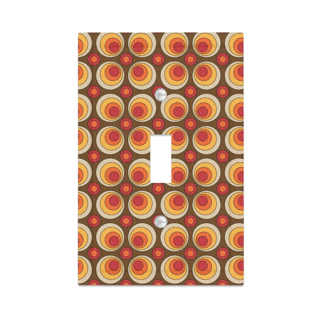 Retro Groovy Space Orbs, Orange Brown Faux Leather Texture Switch Cover 1-Gang 1 Toggle - Mid Century Modern Gal
