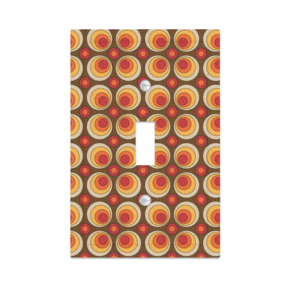 Retro Groovy Space Orbs, Orange Brown Faux Leather Texture Switch Cover 1-Gang 1 Toggle - Mid Century Modern Gal