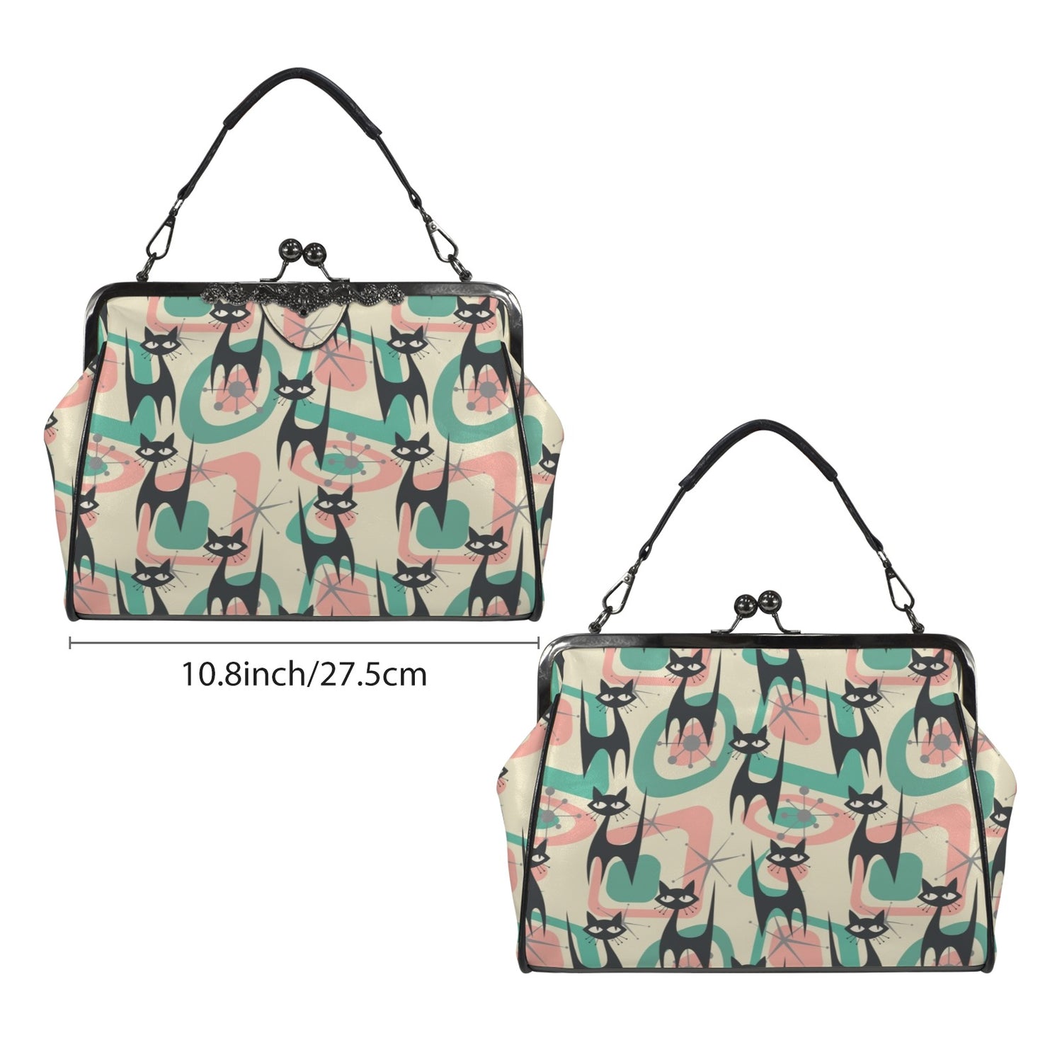Atomic Cat Mid Century Modern Starburst Retro Kitsch Kisslock Crossbody Purse - Mid Century Modern Gal
