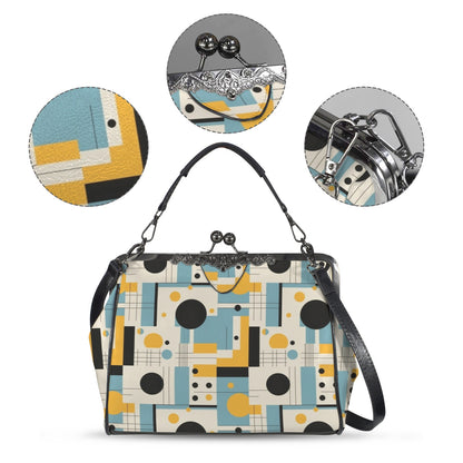Bauhaus Mid Century Modern Geometric Blue Yellow Kisslock Crossbody Purse - Mid Century Modern Gal