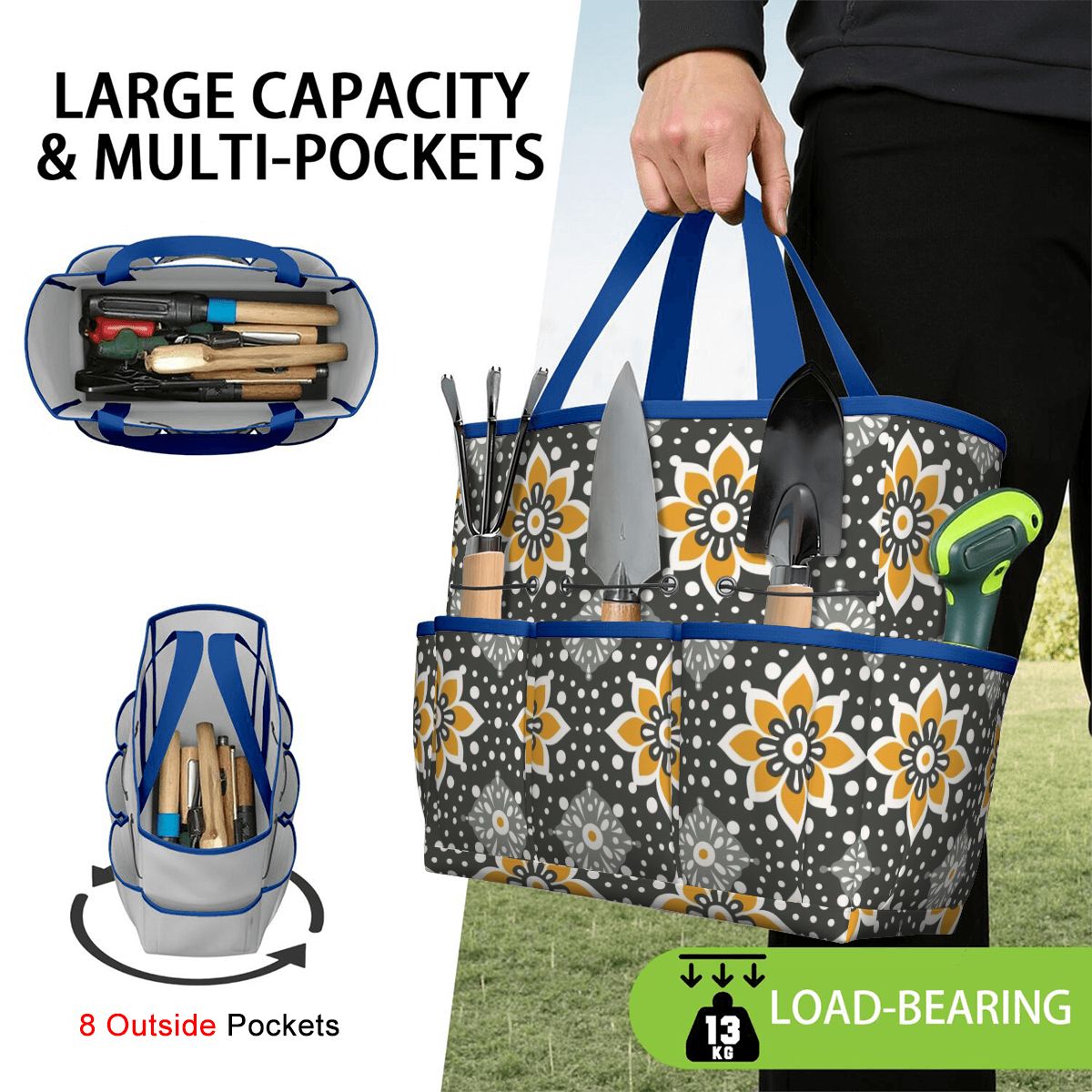 Floral Bohemian Retro Gray Yellow Modern Garden Tool Bag