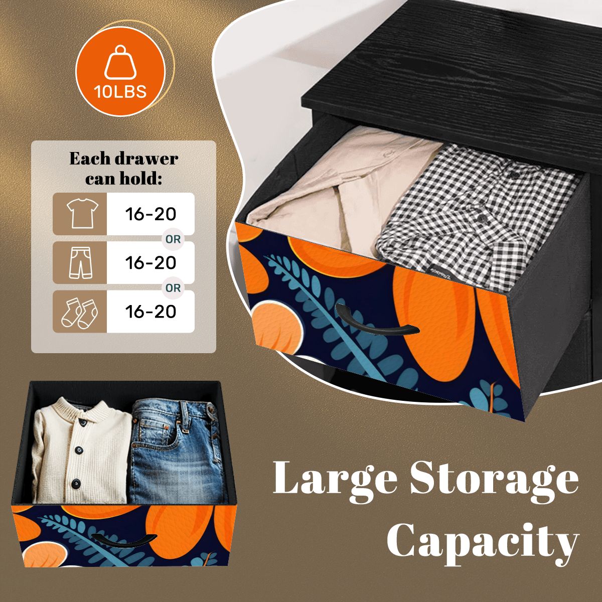 Bohemian Floral Navy Blue, Orange, Retro 4-Drawer Dresser - Mid Century Modern Gal