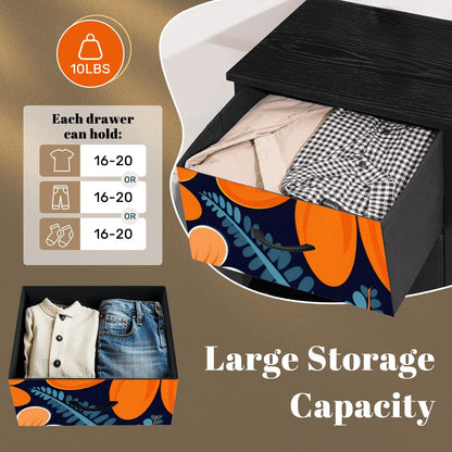 Bohemian Floral Navy Blue, Orange, Retro 4-Drawer Dresser - Mid Century Modern Gal