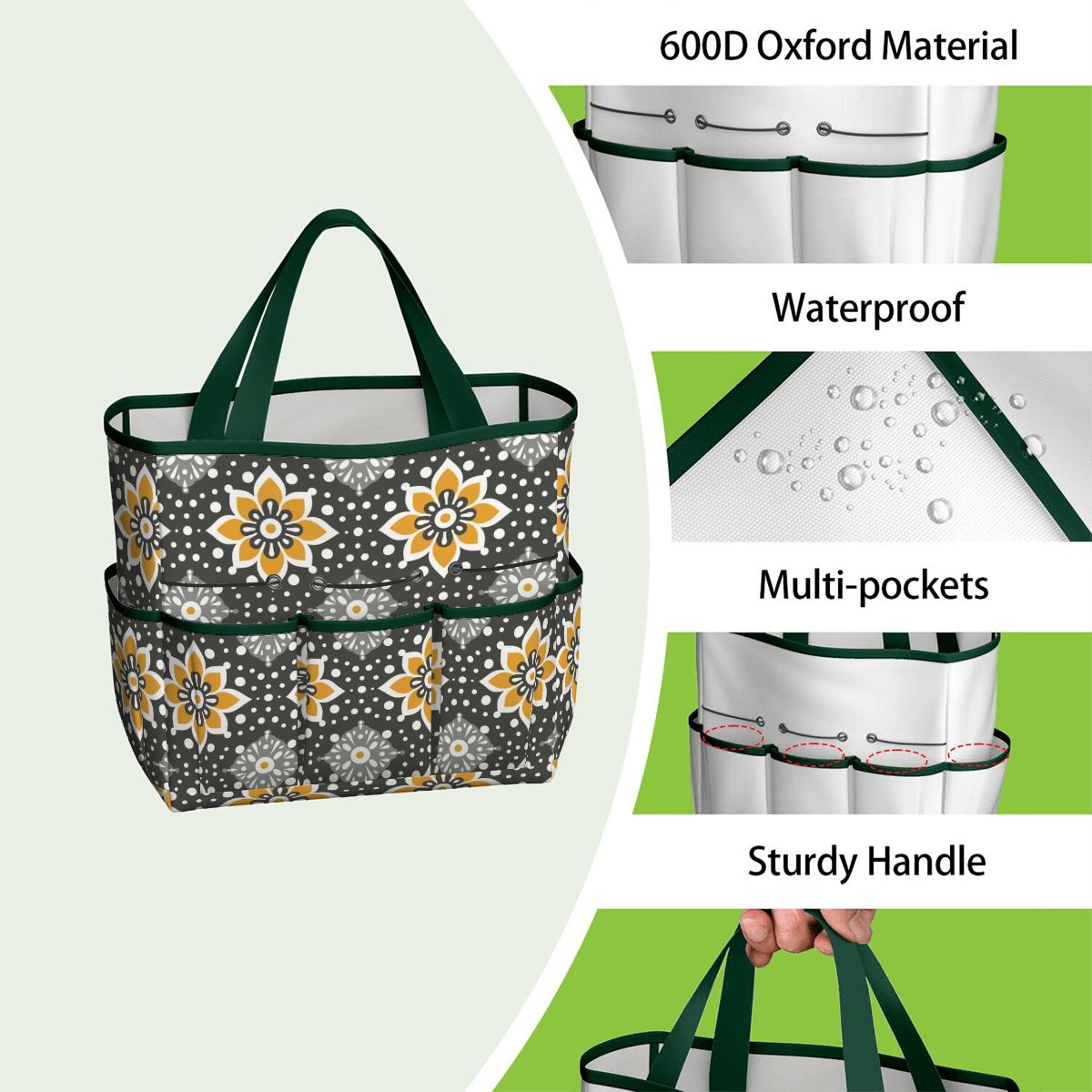 Floral Bohemian Retro Gray Yellow Modern Garden Tool Bag