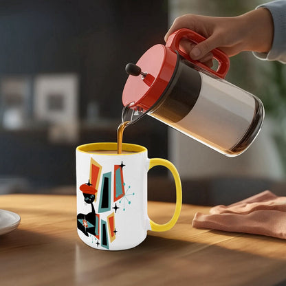 Atomic Cat Mid Century Modern Coffee Mug With Geometric Design
