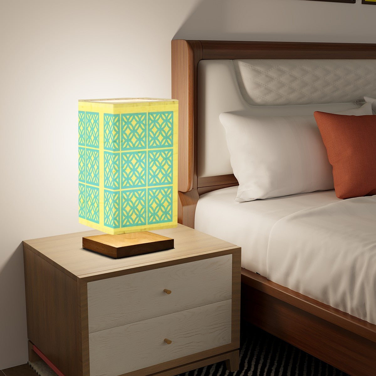 50s Brrezeblock Aqua Blue, Yellow Cheery Mod Square Table Lamp - Mid Century Modern Gal
