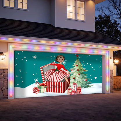 Mid Century Modern 50s Christmas Kitschy Modern Festive Garage Door Banner Backdrop - Mid Century Modern Gal